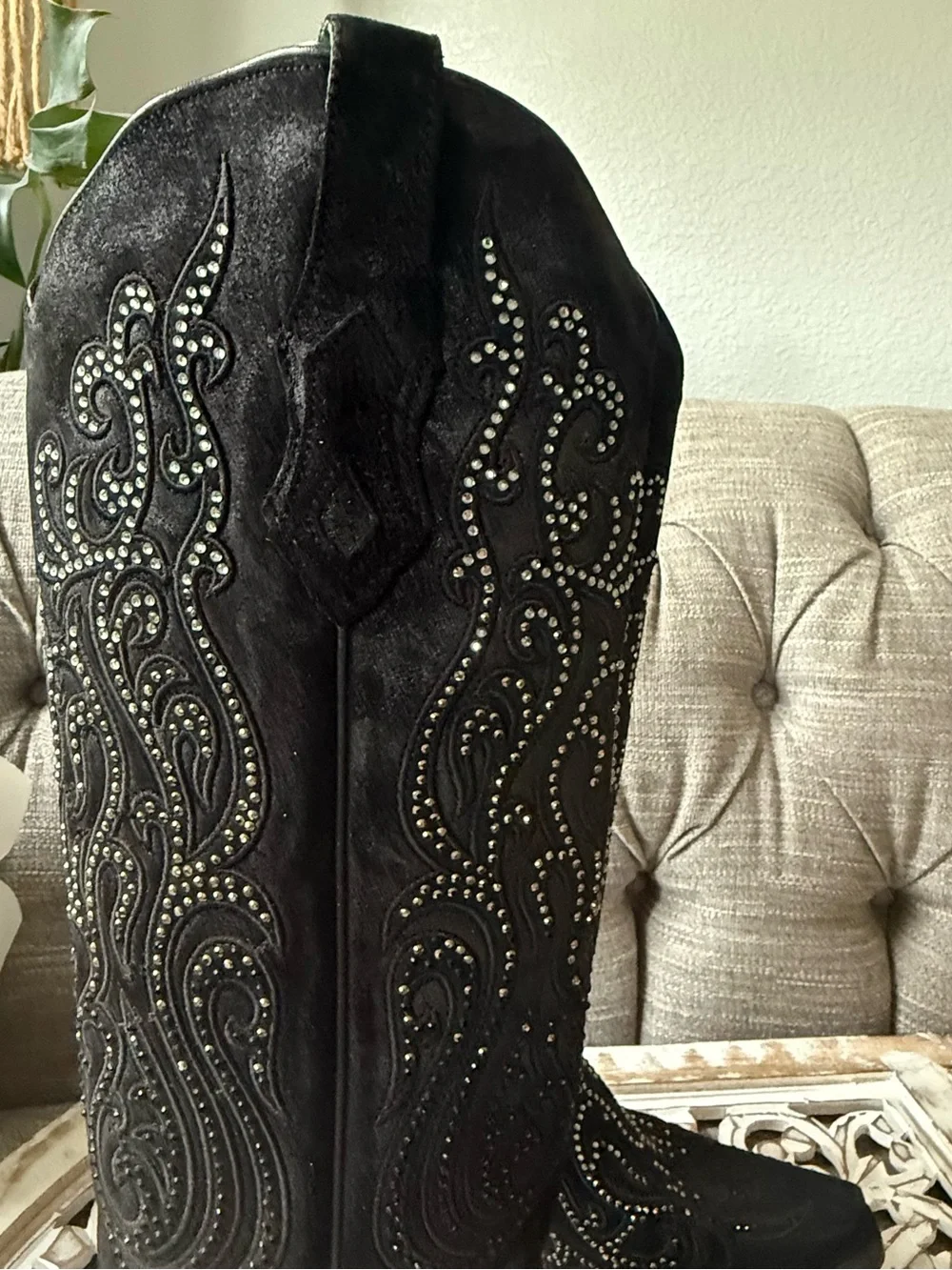 Corral Black Embellished Over-the-Knee Western Black Boots Women’s 8